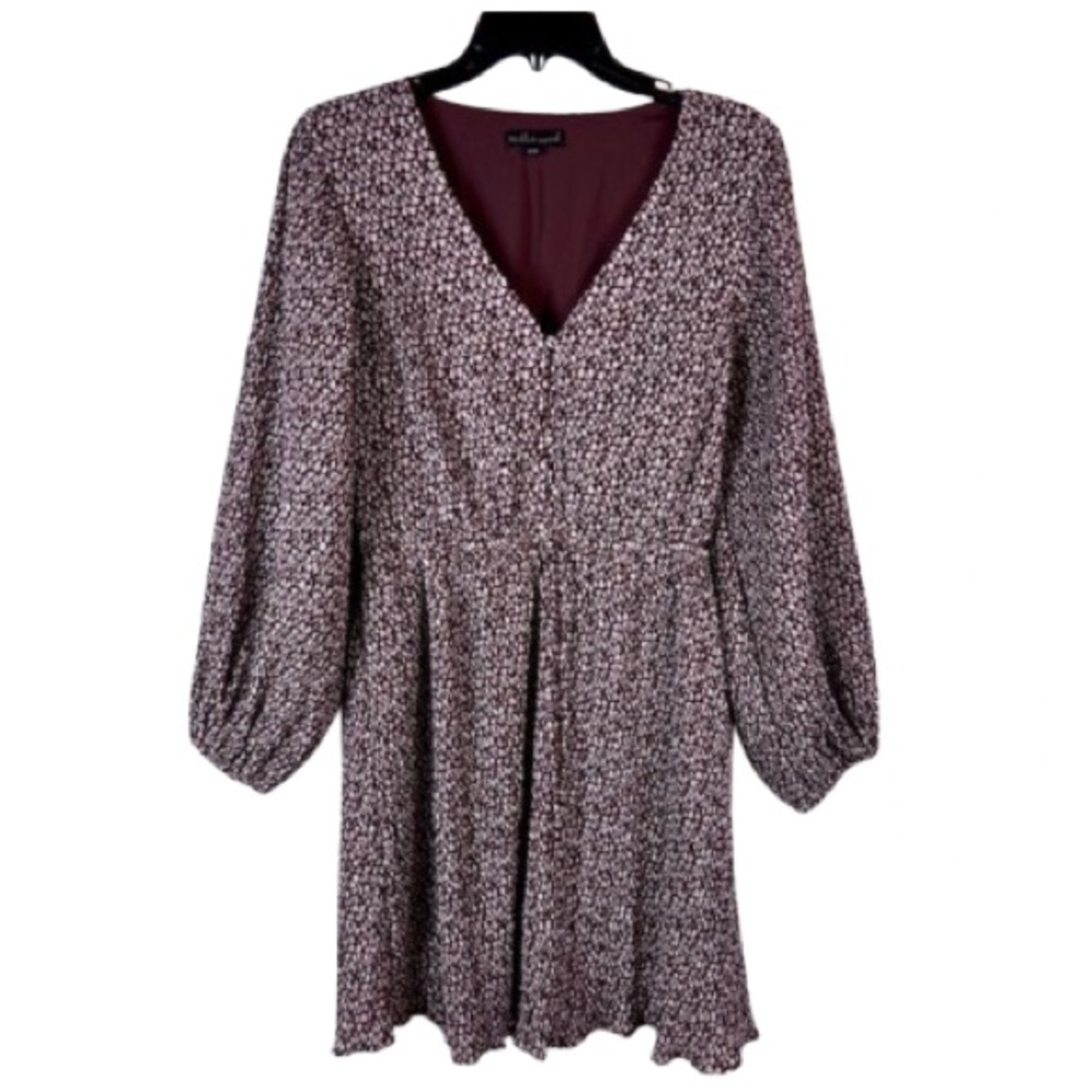 Wishlist Apparel Floral Long Sleeve Mini Dress S/M Burgundy Boho Feminine